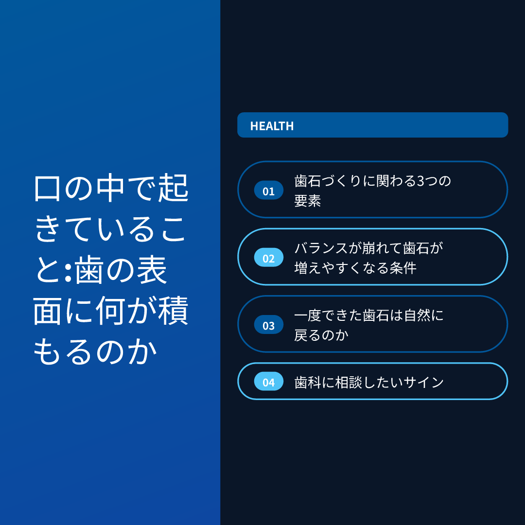 口の中で起きていること:歯の表面に何が積もるのか