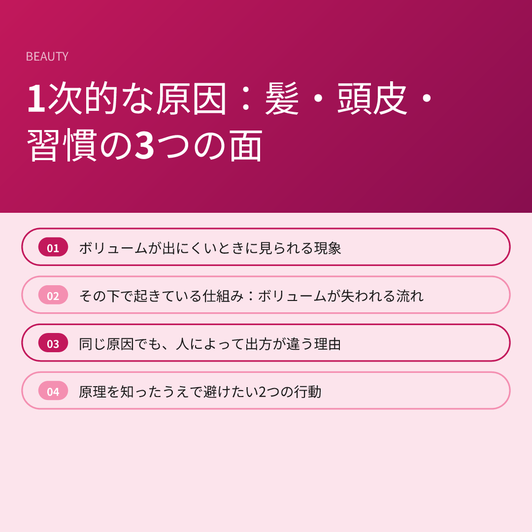 1次的な原因：髪・頭皮・習慣の3つの面