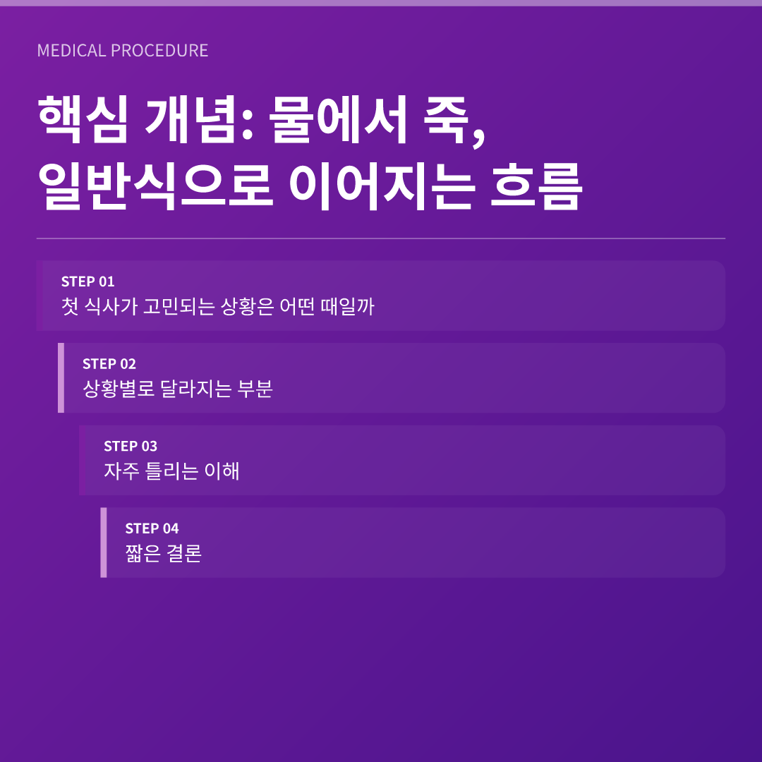 핵심 개념: 물에서 죽, 일반식으로 이어지는 흐름
