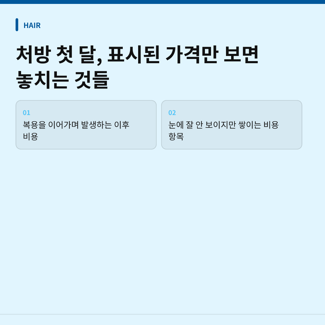 처방 첫 달, 표시된 가격만 보면 놓치는 것들 - 프로페시아 가격 비용 비교