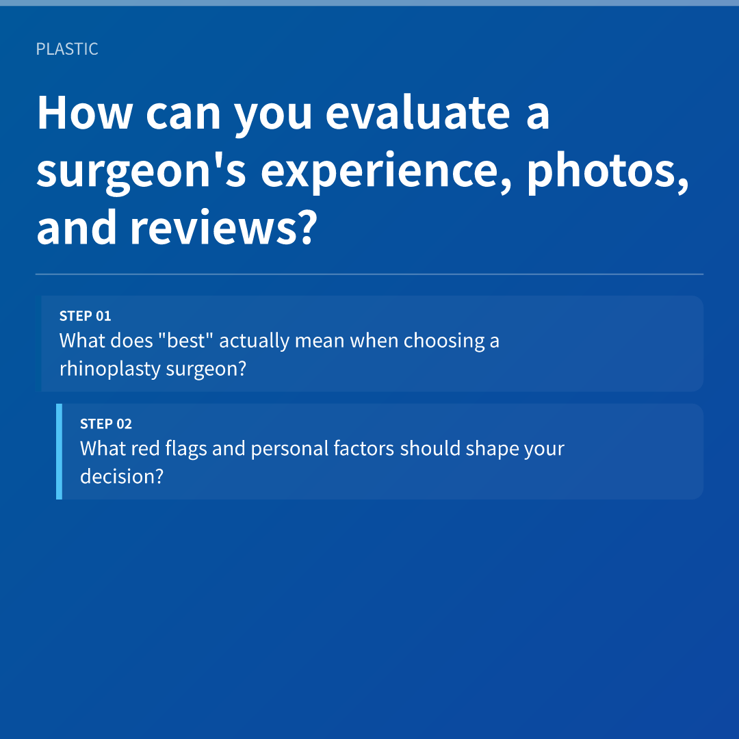 How can you evaluate a surgeon's experience, photos, and reviews?