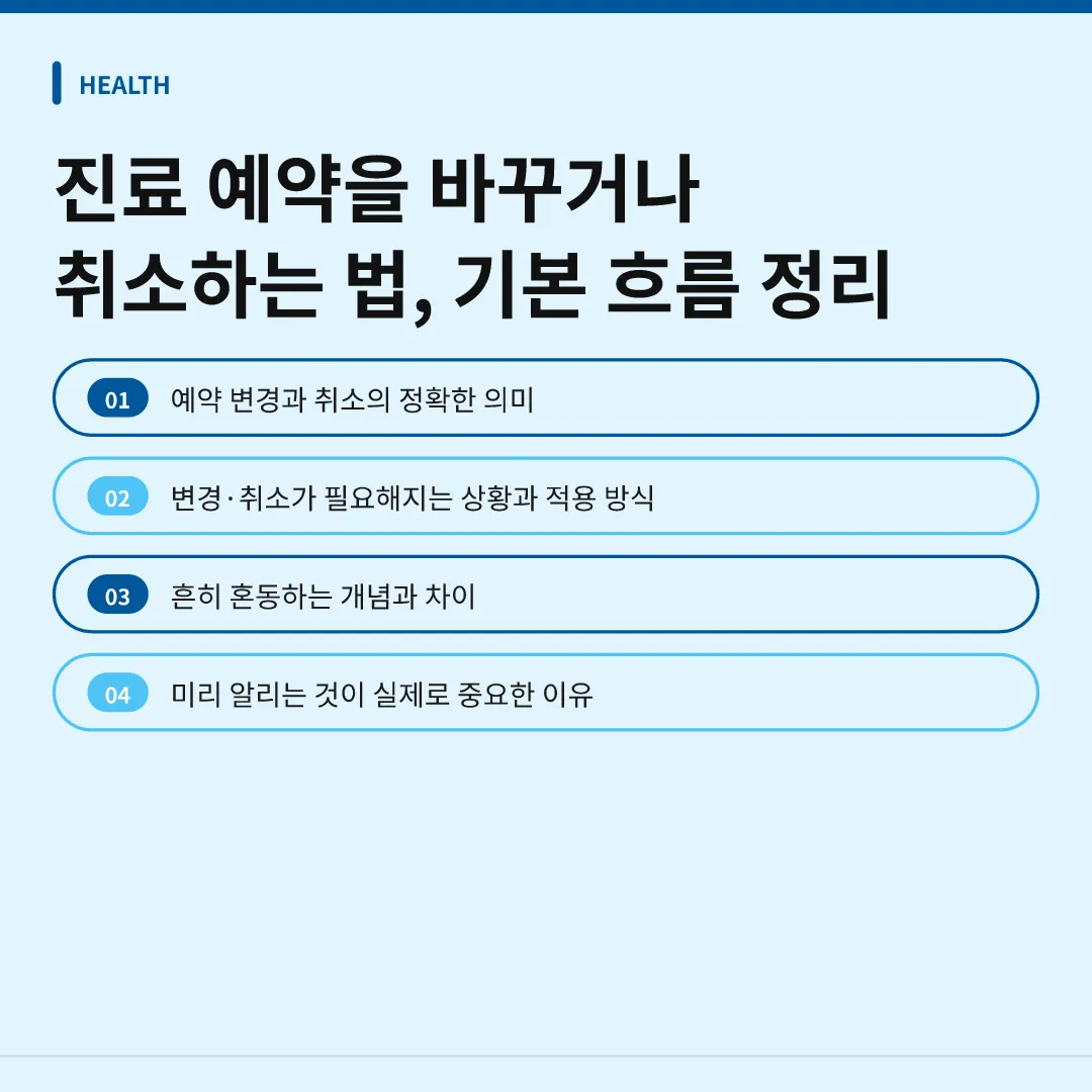 진료 예약을 바꾸거나 취소하는 법, 기본 흐름 정리 - 진료 예약을 바꾸거나 취소하는 법